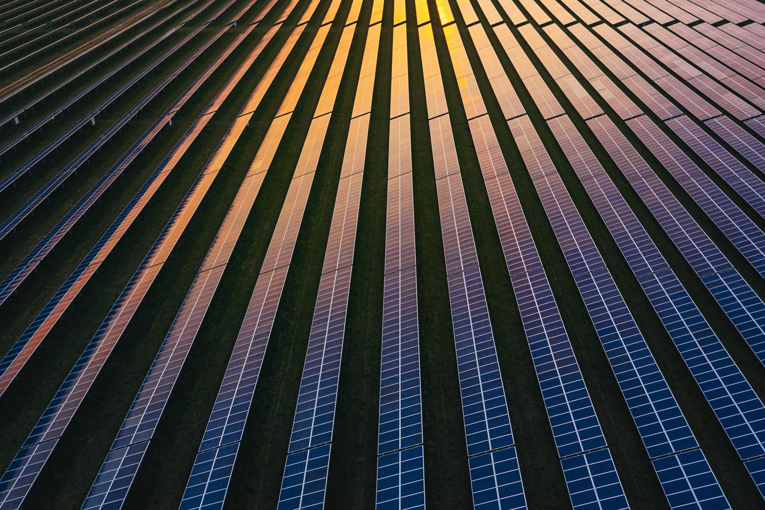 Solar panels at dusk