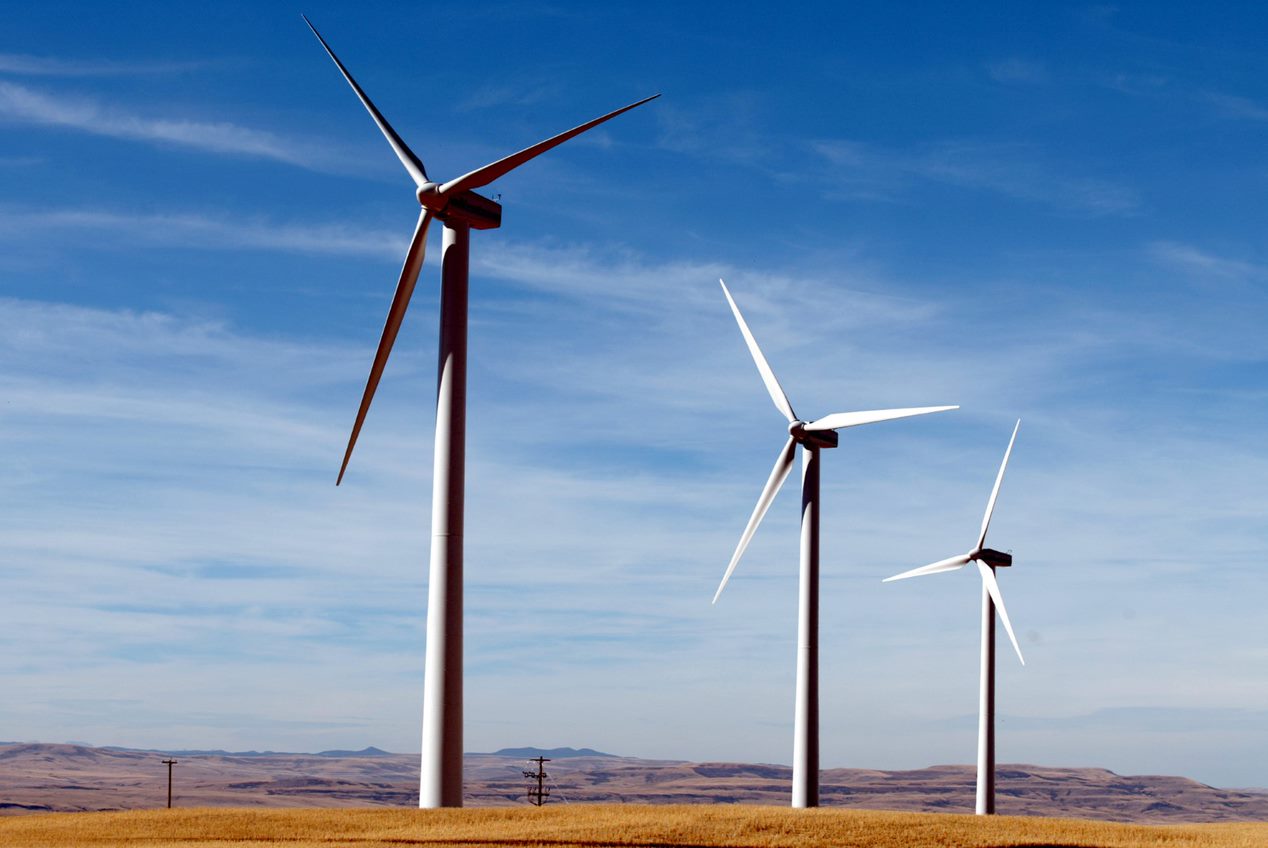 Farm Field with Blue Sky Wind Farm in Garden Plain